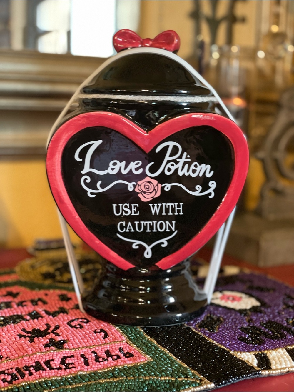 MIDNIGHT SPELL NWT Love Potion Heart Jar Black and Pink Decorative Canister Jar